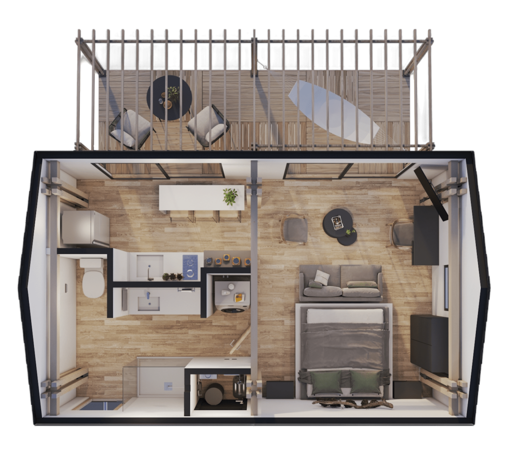 Diagrama Casa Tiny Prefabricada vista superior