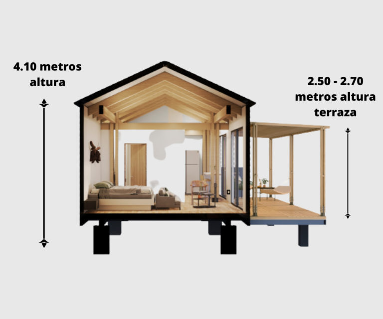 Render Lateral con altura de la terraza y recamara